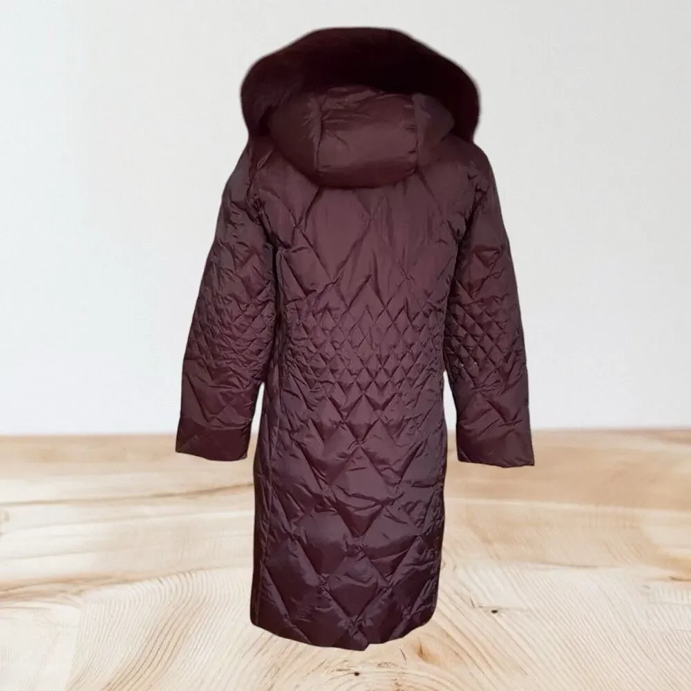 Vintage Regency Down Puffer‎ Coat Sz S Plum Fur Trim Hood Diamond Quilting $490